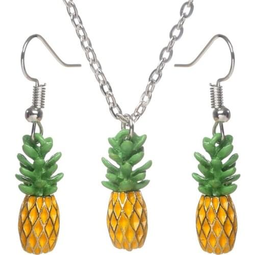 Cute Pineapple Pendant Necklace Shiny Girl Romantic Earrings Fashion Jewelry Set Gift for Girl