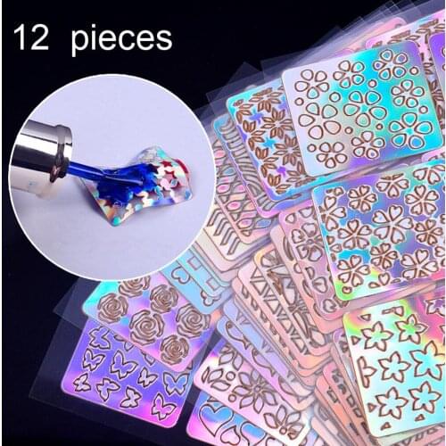 BellyLady Reusable Nail Artwork Sticker Nail Hollow Printed Sticker Formwork Paste Decals Printed Nail Polish Adhesive Template