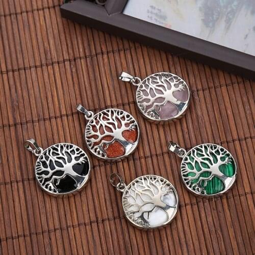 Natural Crystal Stone Fashion Handmade Round Life Tree Pendant Jewelry Making DIY Necklace Bracelet Earrings Jewelry Accessories