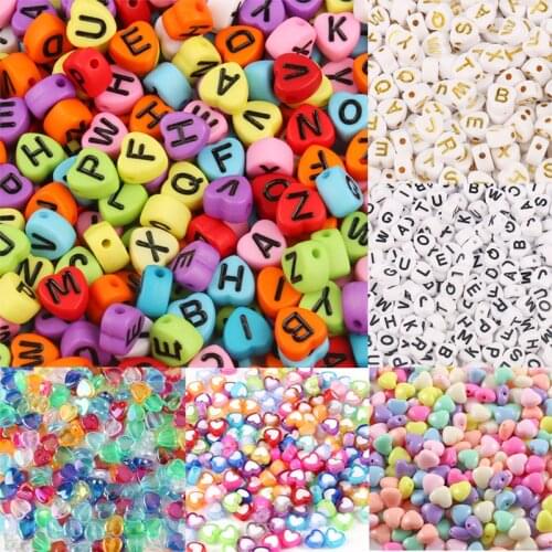 Mixed Color Love Heart Acrylic Beads Alphabet Loose Spacer Beads For Jewelry Making Handmade DIY Bracelet Necklace Accessories