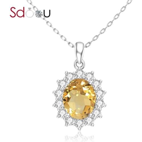 SDOOU Pendant For Women Silver 925 Pendant Necklace Sparkling Yellow Citrine With Zircon Gemstone Trendy Luxury Jewelry Party