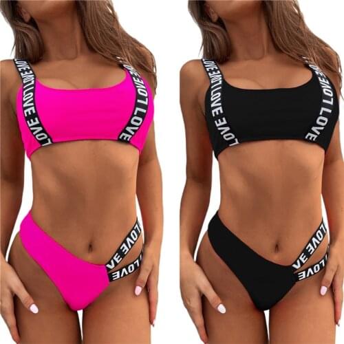 Sexy Letter Print Bikini Swimsuit Womens Swimming Suit Bandeau Swimwear Women 2021 High Cut Bathing Suit Beach Wear Summer