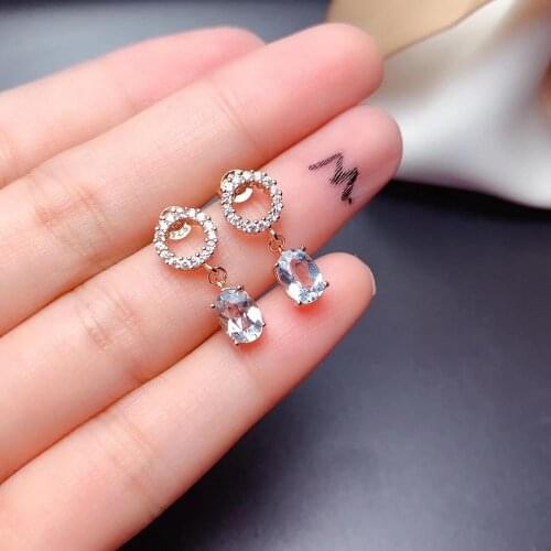 Natural light blue Aquamarine earrings 925 silver Natural topaz drop earring elegant small sunflower women party fine jewelry