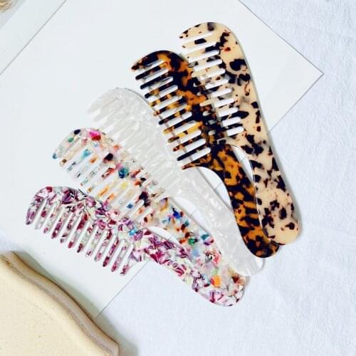 Korean Style Vintage Marble Stone Print Hair Comb Acetate Colorful Anti-Static Detangle Massage Hairbrush with Handle
