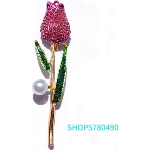 Multi Color Tulips Brooch for Women Rhinestone Brooch Painted Flower Breast Pin Ladies Party Coat Accessories Fashion Jewelry