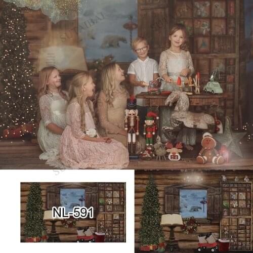 Winter Christmas Portrait Photography Backdrop Window Bear Snow Birthday Background Christmas Trees Family Party Decoration