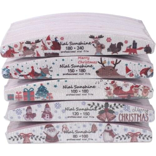 25Pcs/50Pcs Half Moon Nail Art Files 80/100/180/240 Grit Sandpaper Sanding Christmas Pattern Emery Board Grinding Nail Supply