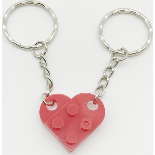 20Pairs=40PCS Love Heart Brick Keychain Men Girl Boy for Couples Friendship Women Elements Key Ring Birthday Jewelry Gift