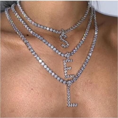 Pay letter&chain) Men women Hip hop Name 5mm cz tennis chain Bubble Letter Necklaces Alphabet Charm pendants Hip hop jewelry