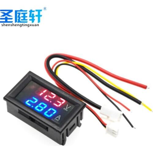 0-100V 10A Digital Voltmeter Ammeter Dual Display Voltage Detector Current Meter Panel Amp Volt Gauge 0.28" Red Blue LED