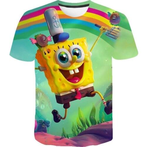 New Casual Short Sleeve Childrens 3D Printed Spongee bob Patterns Summer O-neck T-shirt Fashion Cool Boys And Men Clothing