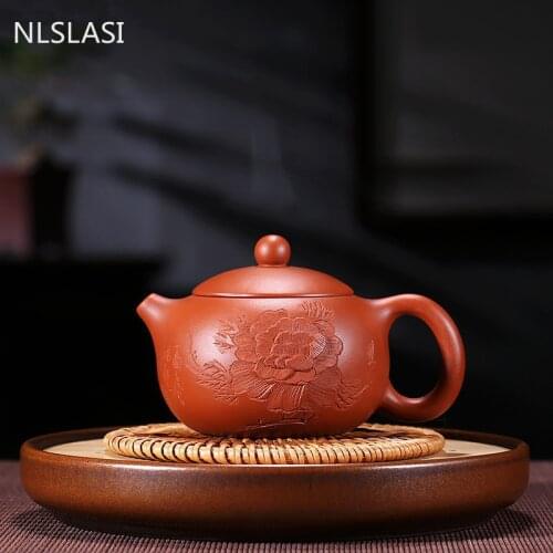 Chinese Yixing tea pot purple clay xishi teapot Hand carved engraved flowers beauty kettle Authentic Teaware supplies 210ml