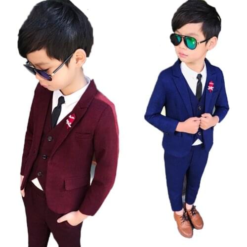 Spring Autumn Boys Formal Dress Suit Set Children Wedding Party Performance Costume Kids Blazer Waistcoat Pants 3PCS Clothes Set