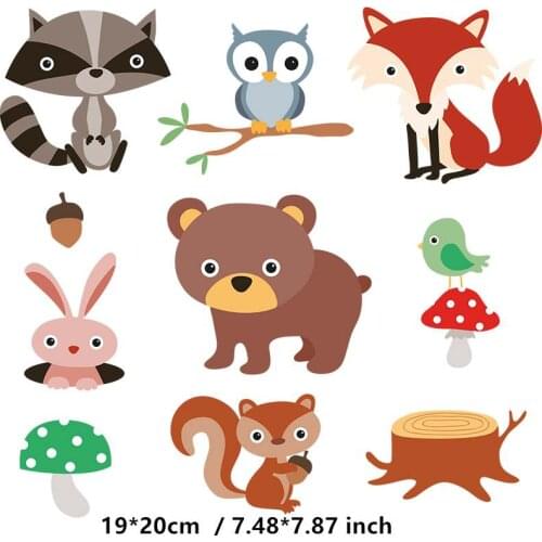 Fox Bear Squirrel Rabbit Owl Iron on Heat Transfer Printing Patches Sticker Washable For T-shirts Clothing DIY Stickers 2020