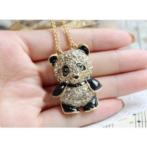 Fashion Rhinestone Crystal Panda Sweater Chain Girl Cute Animal Pendant Necklace 1pc