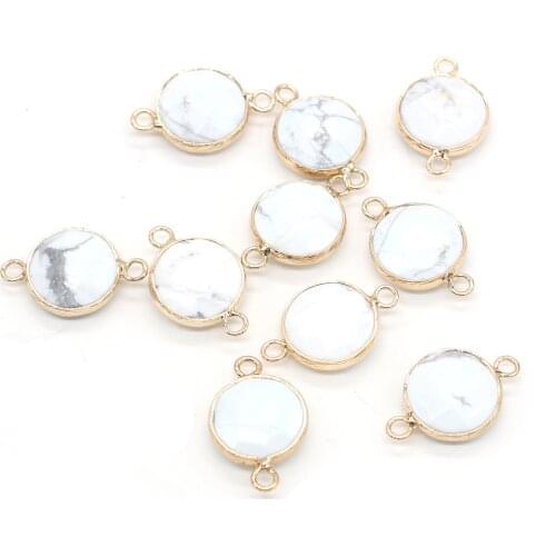 2pcs Fashion White Turquoises Pendant Connector Natural Stone Pendant Connector Charms for Making Jewelry Necklace Gift 15x24mm