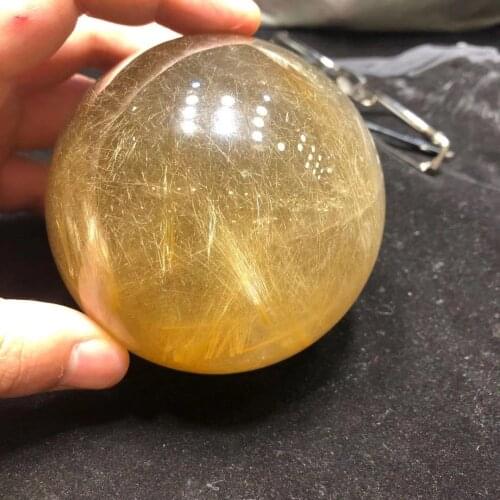 Natural yellow hair crystal ball, natural stone, healing crystal, shell crystal specimen, chakras, aquarium home decor