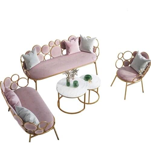 Clothing Store Small Sofa ins Nail Salon Sofa Modern Simple Nordic iron Sofa Manicure Table Desk Nail salon metal furniture