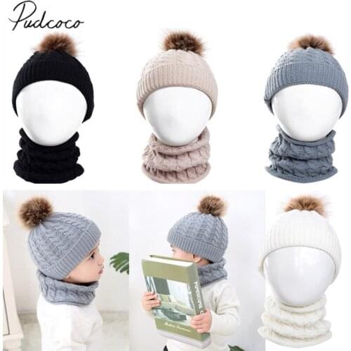 2018 Brand New Kid Girl&Boy Baby Infant Winter Warm Crochet Knit Furry Hat Beanie Cap+Scarf 2Pcs Sets Outfit 0-3 Years Gifts
