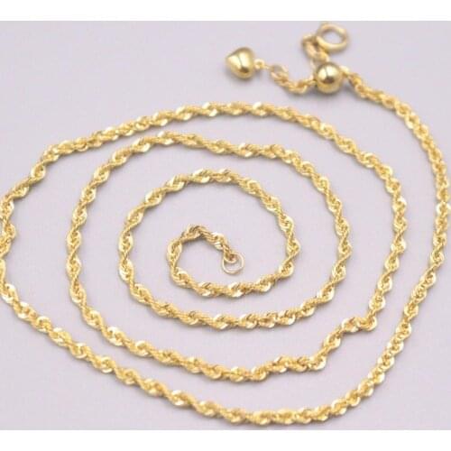 New Pure 18K Yellow Gold Necklace 2mm Rope Link Chain Necklace 17.71''L