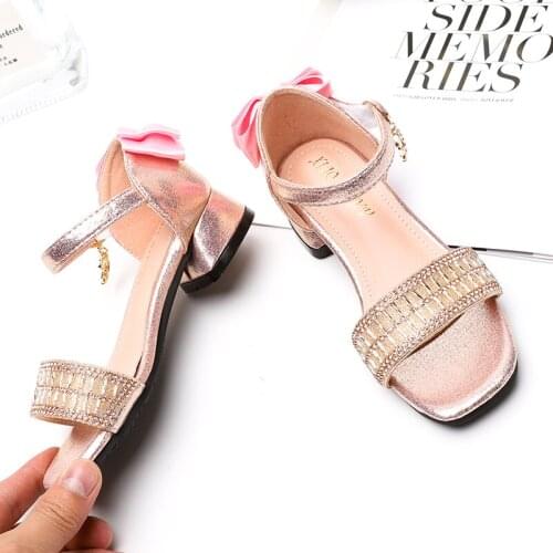 PU Leather Girls Shoes kids Summer Baby Girls Sandals Shoes Children Kids Shoes Bling Glitter High-heeled Open Toe SJD035