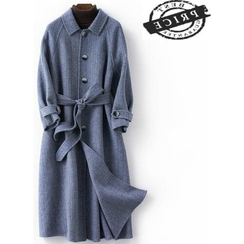 Coats 100% Wool Jackets Women Autumn Winter Belt Woolen Coat Female Long Clothes Elegant Ladies Spring Overcoat LWL1321