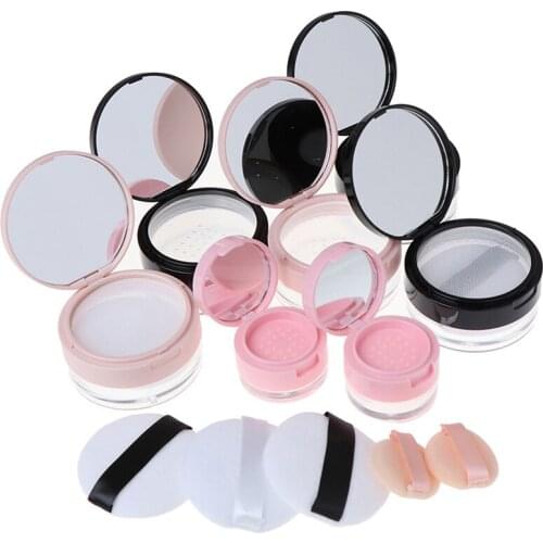 Portable Plastic Powder Box Empty Loose Powder Pot With Sieve Mirror Cosmetic Sifter Loose Jar Travel Makeup Container 7Styles
