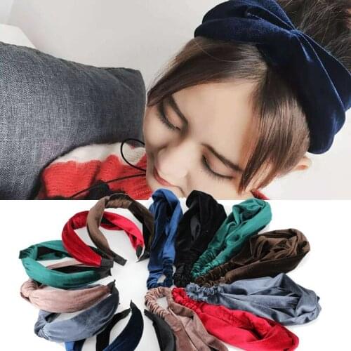 1pc on sale Women Headband New 2017 Twist Hair band Ladies Retro Bow Tie Hairband Girls Elastic Velvet Headwrap Hair Accessories