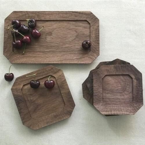 Rectangle Carving Wooden Tray For Tea Set Fruit Dessert Snake Cake Coffee Cup Handmade Office Hotel Octagon Tray Breakfast Board