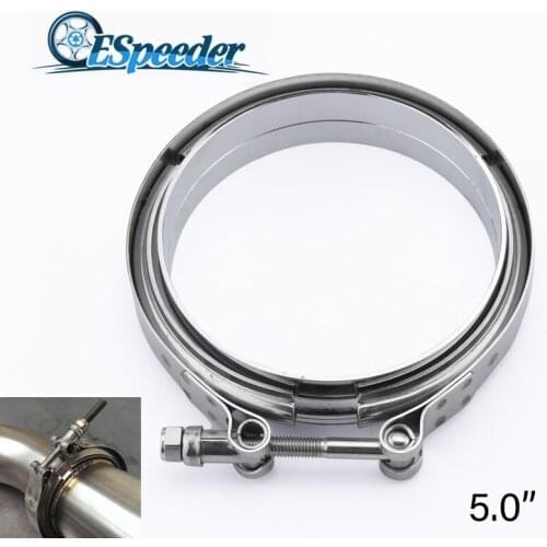 ESPEEDER 5.0inch 127MM V-Band Clamp Kit Band Flanges Clamp Quick Release V Band Clamp For Catback Muffler Downpipe