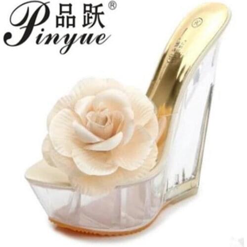 Women Sandal Shoes Woman Sandals New Transparent Ultra high Heels Slippers Shaped Resin Flower Womens Wedges Shoes