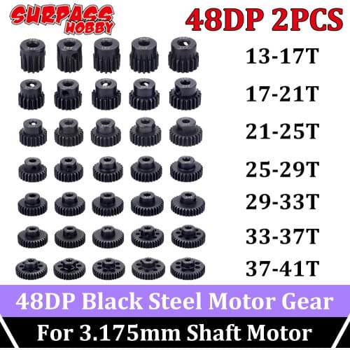 Surpass Hobby 2pcs 48dp Motor Gear 13T 14T-41T Black Steel Metal Pinion 3.175mm Shaft Gears 1/10 Brushless Brushed Motors Rc Car