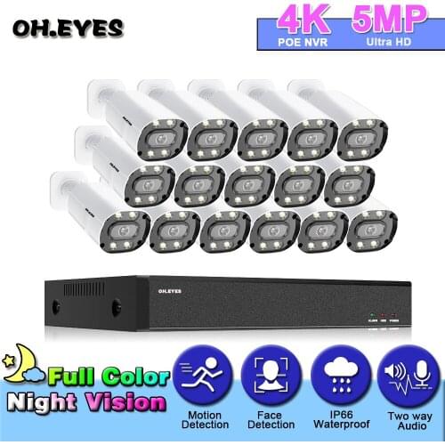 4K POE CCTV System 16CH NVR Security Camera System 16 X 5.0MP Two Way Audio Outdoor Waterproof Video Surveillance Camera Kit