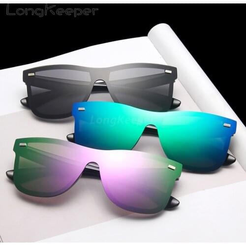 LongKeeper Brand Designer One-piece Sunglasses Men Women Rivet Rimless Sun Glasses for Driving Goggles Mirror Lens Gafas UV400