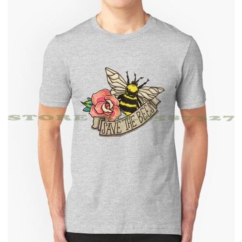 Save The Bees! Graphic Custom Funny Hot Sale Tshirt Save Bees Rose Bee Insect Endangered Honey Traditional Neo Trad Scroll