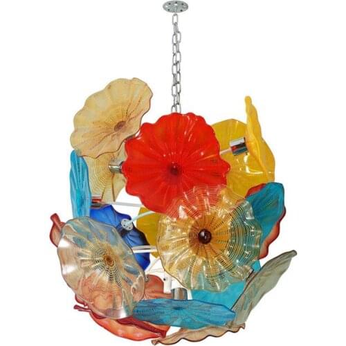 Warm Art Glass Flower Chandelier LED Lights Lotus Flower Chain Pendant Light Murano Glass Chandelier Living Room Decoration