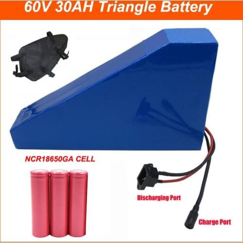 2000W 60V 25AH Triangle Battery 60 V 30AH Lithium 18650 Bateria 60 Volt Electric Bike Batteries NCR18650GA cell 5A Fast Charger