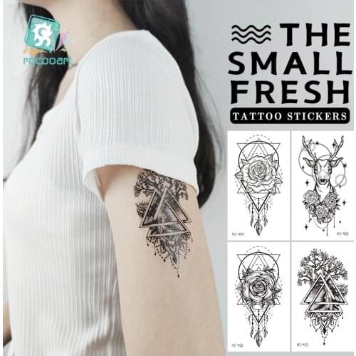 Water Transfer Tattoo Minimalist Black and white Flower and Deer tattoo Body Art Waterproof Temporary fake Tattoo For Men Women