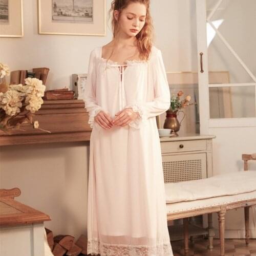 Roseheart Women Homewear Female Cotton Pink White Sexy Sleepwear Nightdress Lace Bow Nightwear Nightgown Sleepwear Luxury Gown