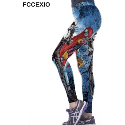 Happy Halloween Womens Party Leggings Skeleton Character Print 3d Legins Female High Elastic Waist Band Slim Fitness Leggings