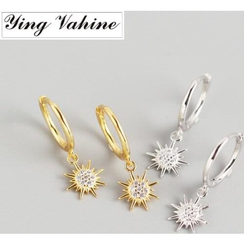 Ying Vahine New 100% 925 Sterling Silver Small Sun Pendant Stud Earrings for Women Fashion Jewelry Best Gifts