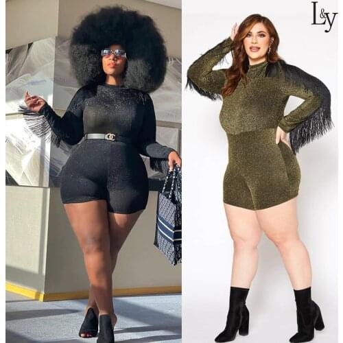 Gold and Silver Tassel Slim Va Va Voom Jumpsuit Plus Size Womens Dress 5xl Plus Size One Piece Outfit Turtleneck Jumpsuit