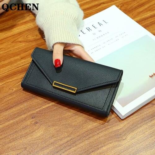 Wallet Women Long Luxury Brand Leather Coin Purses Tri-fold soft skin buckle Clutch Female Money Bag hand Credit Card Holder 710