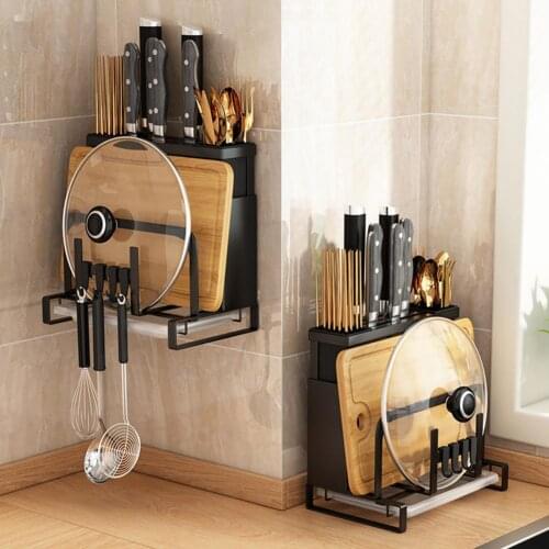 1 Set Carbon Steel Cutters Storage Rack Punch Free Cutting Board Flatware Kitchen Rack Knife cutting board storage shelf