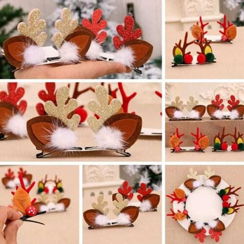 1 Pair Korea Fashion Christmas Hair Clips XMAS Cute Deer Hairbands Horns Mushroom Girls Women Hair Accessories