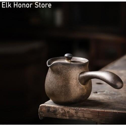 200ml Retro Japanese Style Teapot Iron Rust Glaze Handmade Coarse Ceramic Tea Pot Kung Fu Tea Side Handle TeaPots Master Teaware