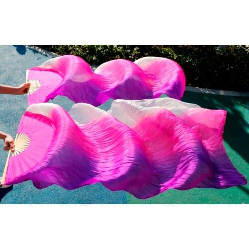 2016 female high quality Chinese silk veils dance fans Pair of belly dancing fans cheap hot sale purple + Rose + White