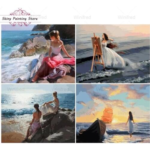 5D DIY Diamond Embroidery Seaside Woman Beauty Portrait Diamond Painting Cross Stitch Kit Home Decor Living Room Handmade Gift