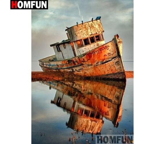 HOMFUN Full Square/Round Drill 5D DIY Diamond Painting "Boat scenery" Embroidery Cross Stitch 3D Home Decor Gift A17650