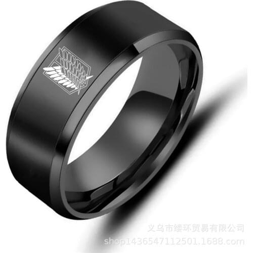 Hot Anime Goods, Freedom Logo Attacking Giant Wings Stainless Steel Black Ring